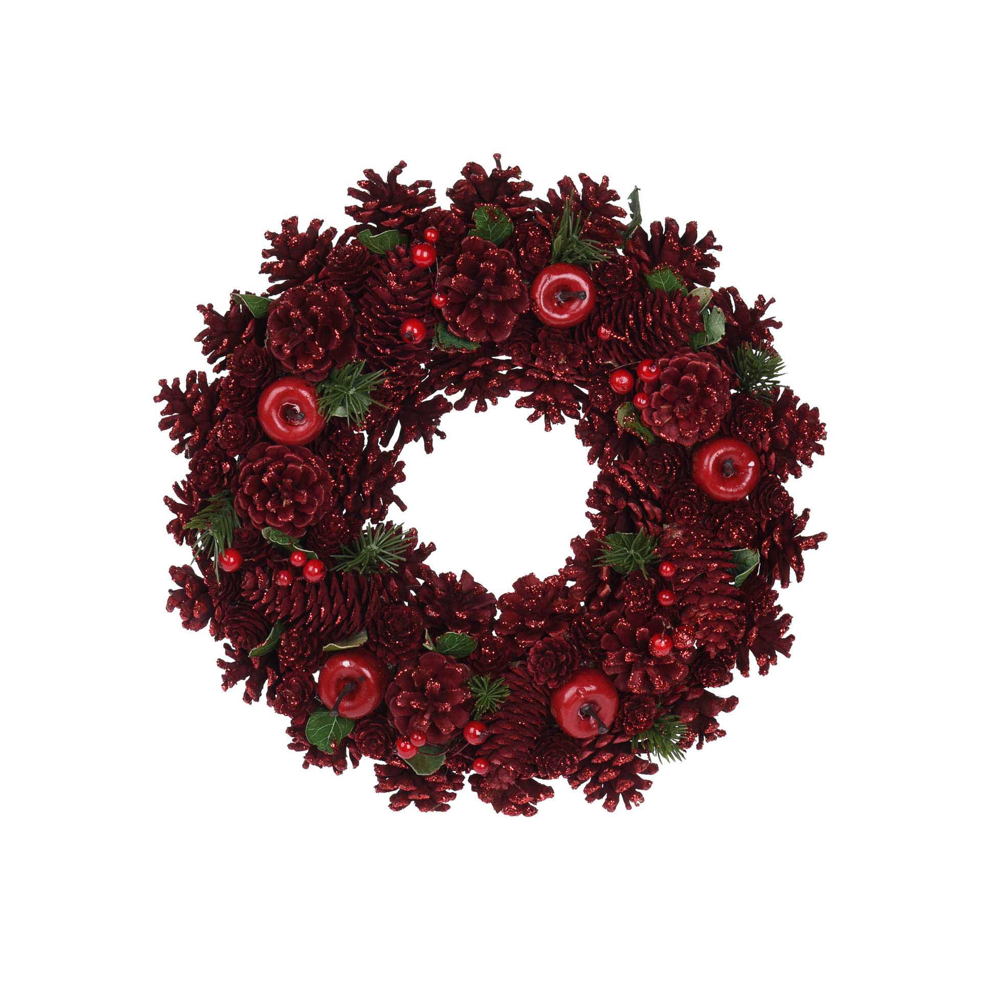 Coroa Natal Pinhas Vermelho 34CM