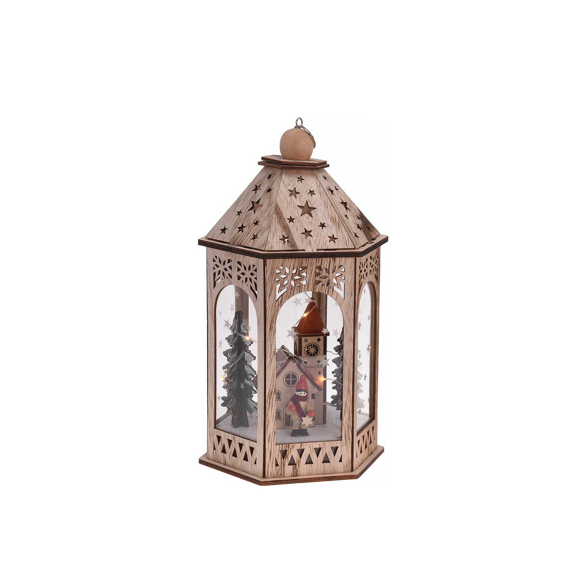 Farol Madeira Com Luzes Led 32CM