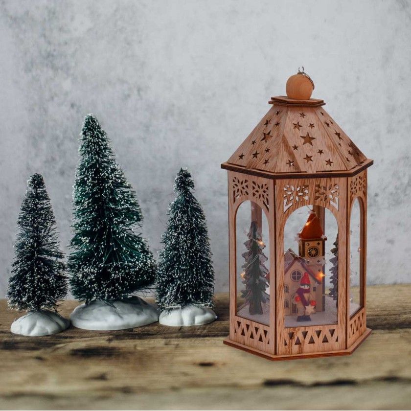 Farol Madeira Com Luzes Led 32CM Farol Madeira Com Luzes Led 32CM