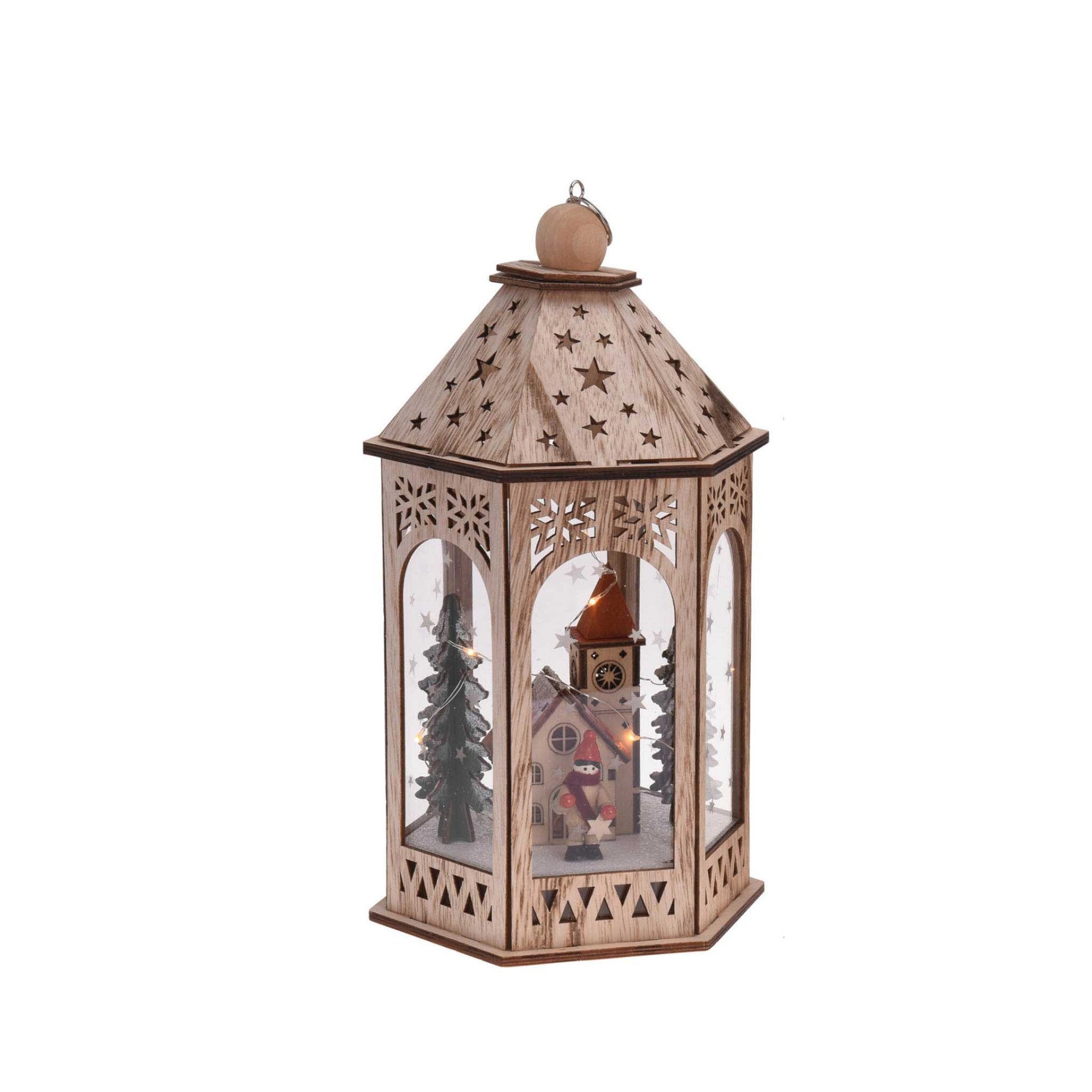 Farol Madeira Com Luzes Led 32CM