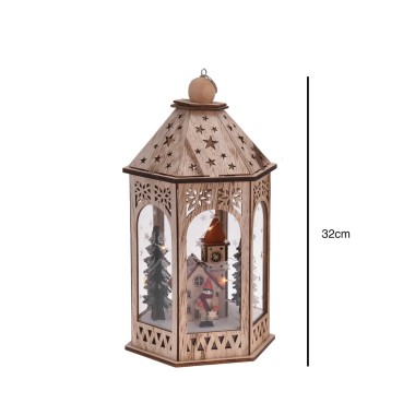 Farol Madeira Com Luzes Led 32CM