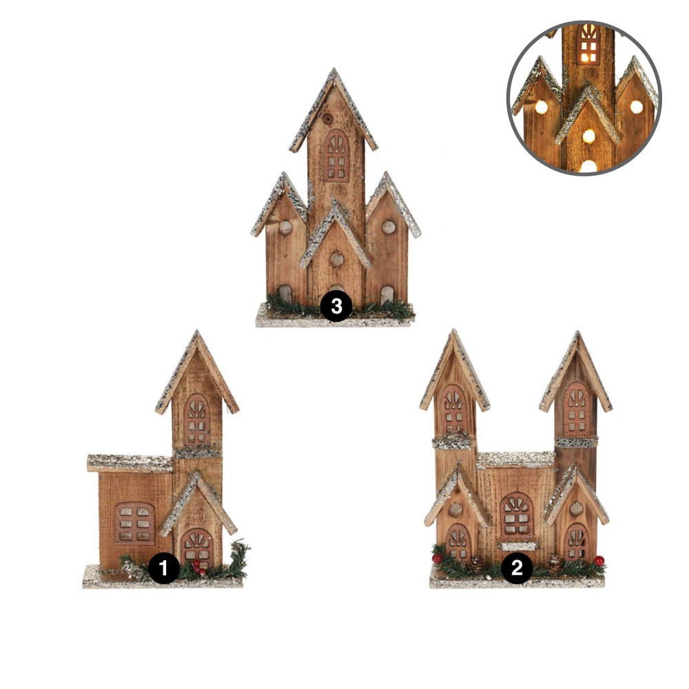 Casa Madeira Com Led 20X30CM