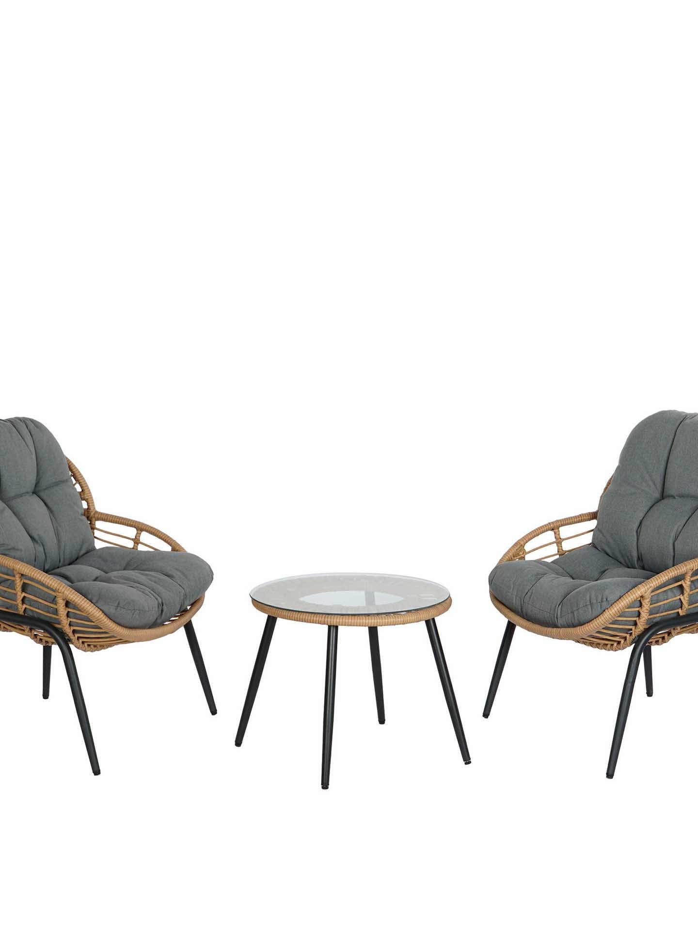 Conjunto 2 Cadeiras Rattan + Mesa Apoio 55X55X47cm