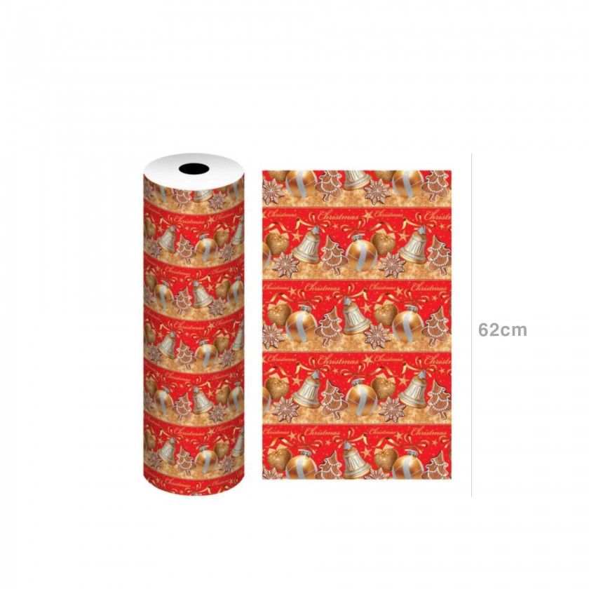 Bobine Papel Embrulho Celuloso Natal Pendentes 4kg 62cm