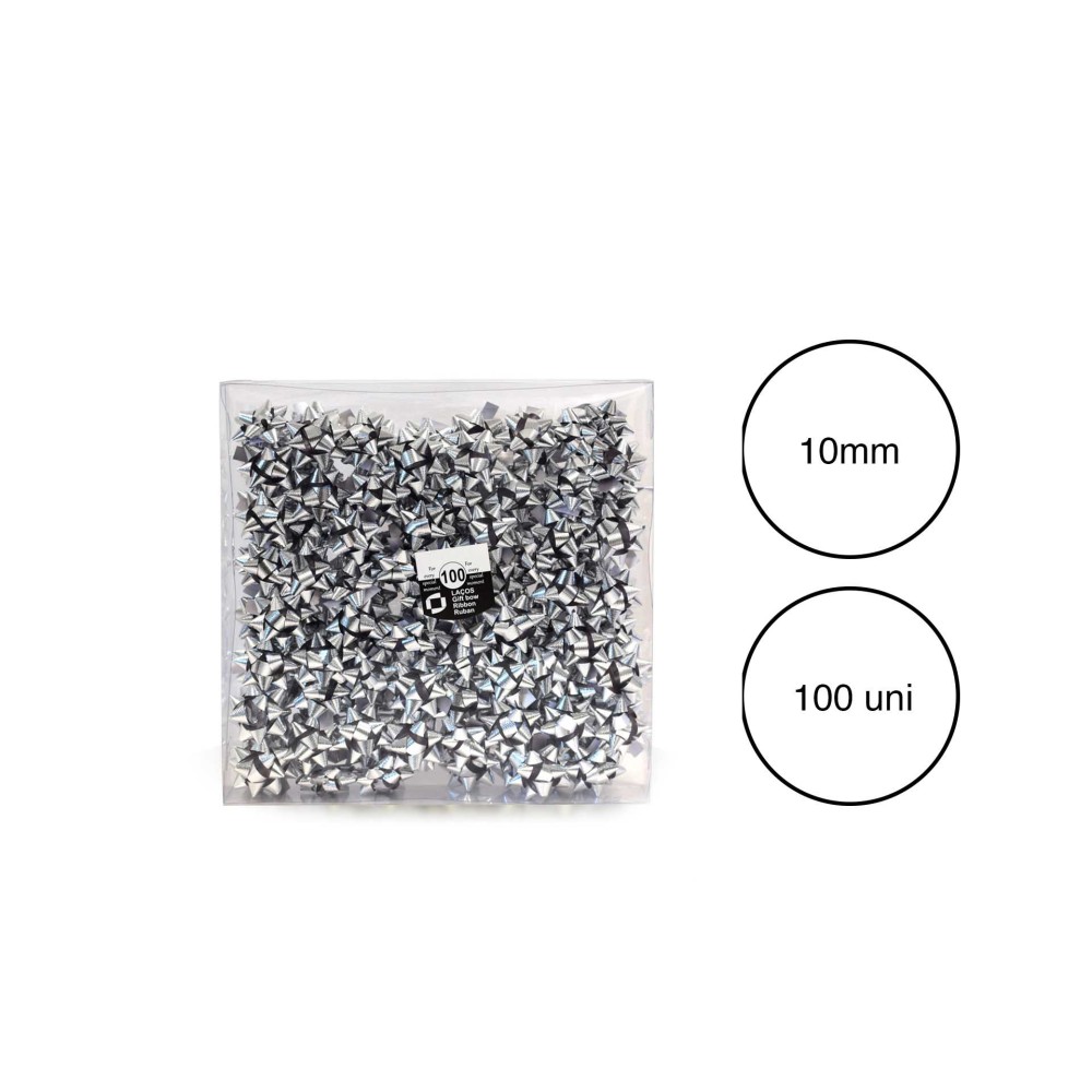 Laço Estrela 10mm Metal Prateado Caixa 100