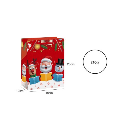 Saco Papel Natal Vermelho Bonecos 18X10X23cm - Image product