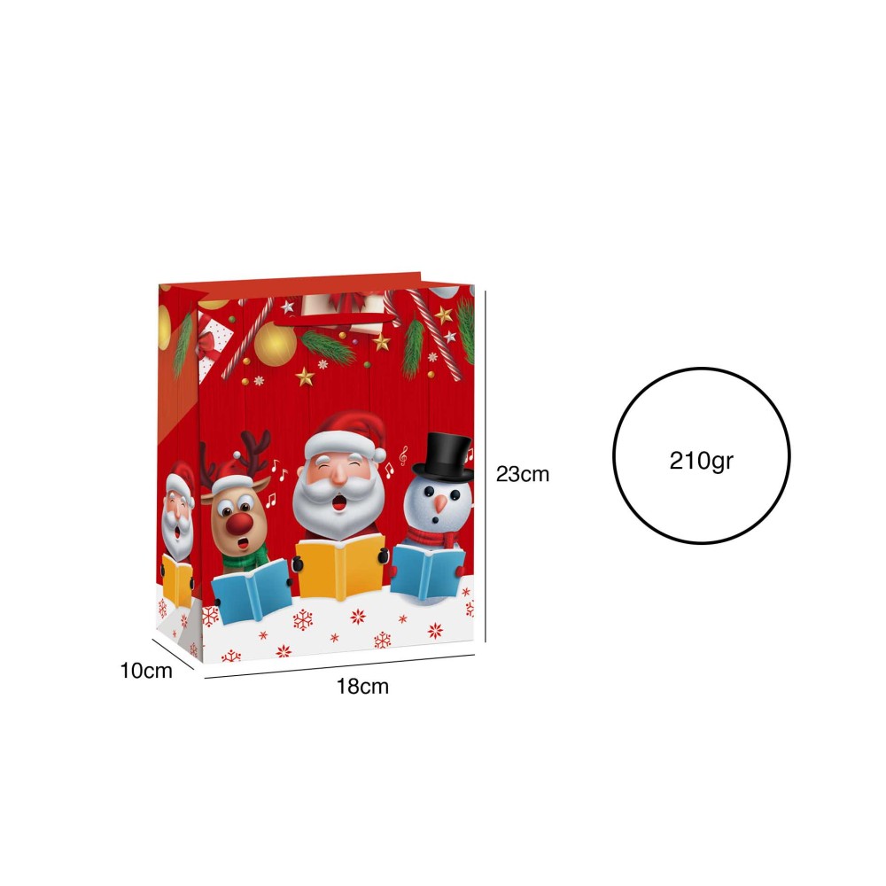 Saco Papel Natal Vermelho Bonecos 18X10X23cm
