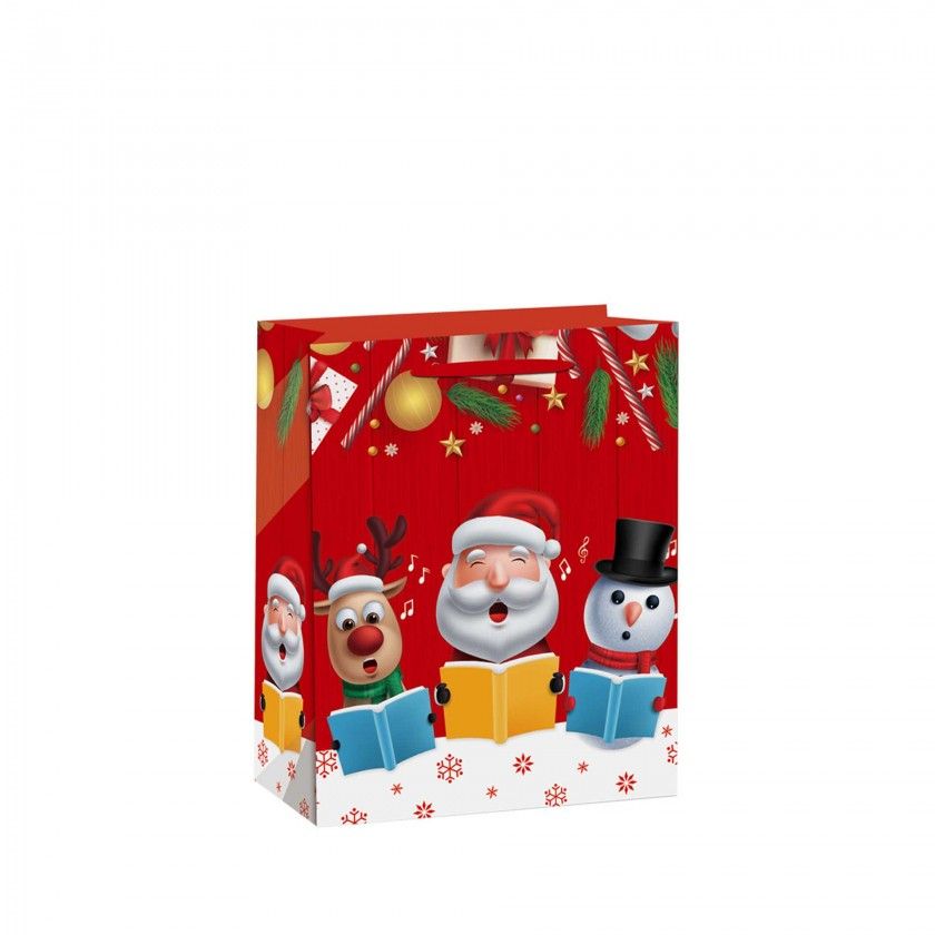 Saco Papel Natal Vermelho Bonecos 50X18X70cm Saco Papel Natal Vermelho Bonecos 50X18X70cm