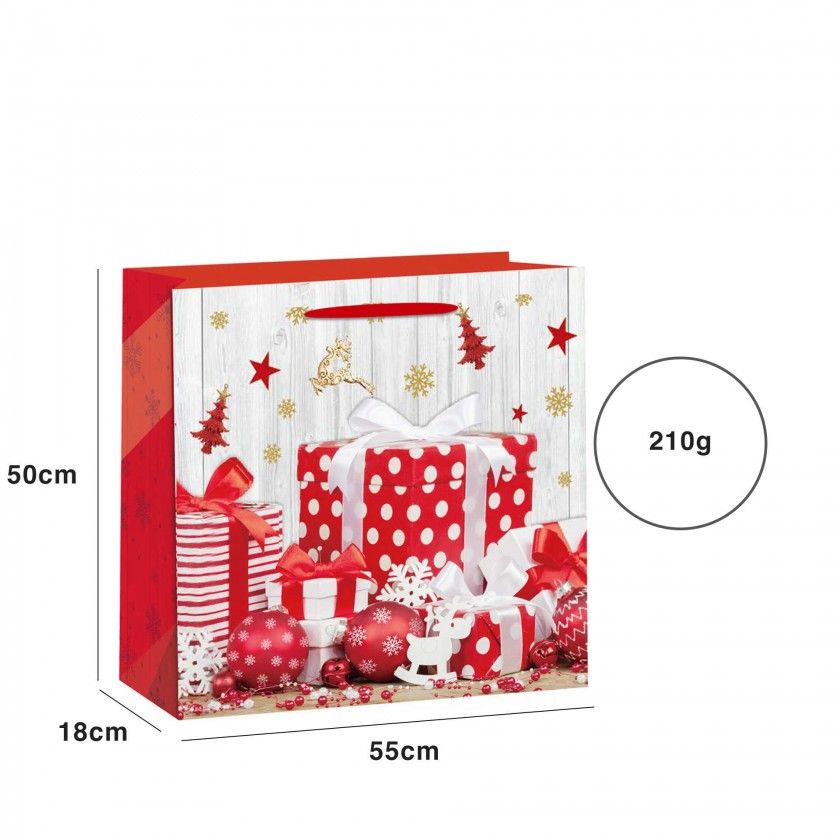 Saco Papel Natal Vermelho Presentes 55X18X50cm Saco Papel Natal Vermelho Presentes 55X18X50cm