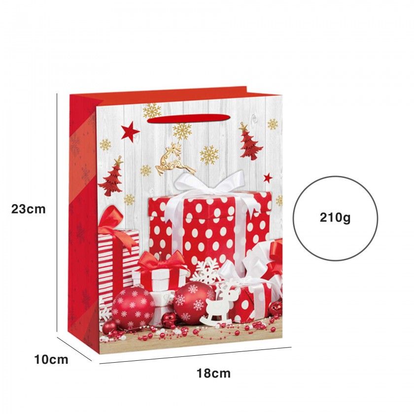 Saco Papel Natal Vermelho Presentes 18X10X23cm Saco Papel Natal Vermelho Presentes 18X10X23cm