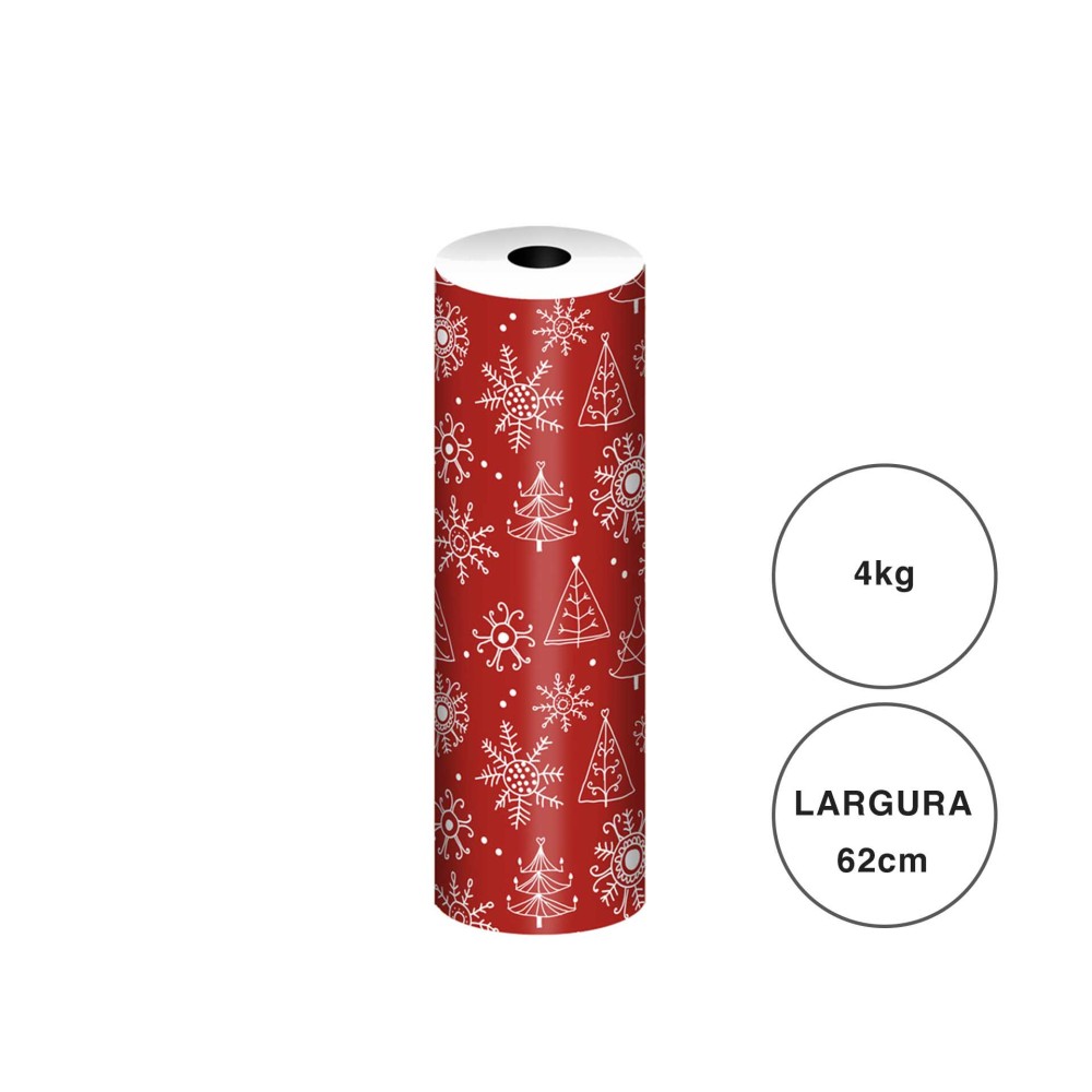 Bobine Papel Embrulho Celuloso Natal 4kg 62cm Vermelho