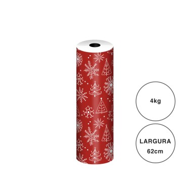 Bobine Papel Embrulho Celuloso Natal 4kg 62cm Vermelho