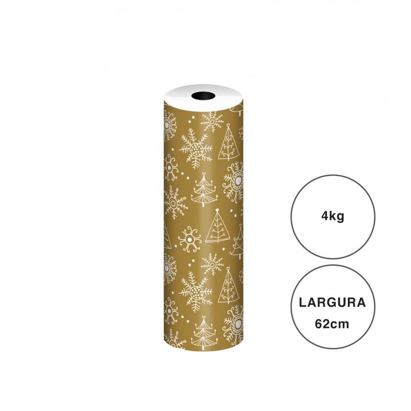 Bobine Papel Embrulho Celuloso Natal Dourado 4kg/62cm Bobine Papel Embrulho Celuloso Natal Dourado 4kg/62cm