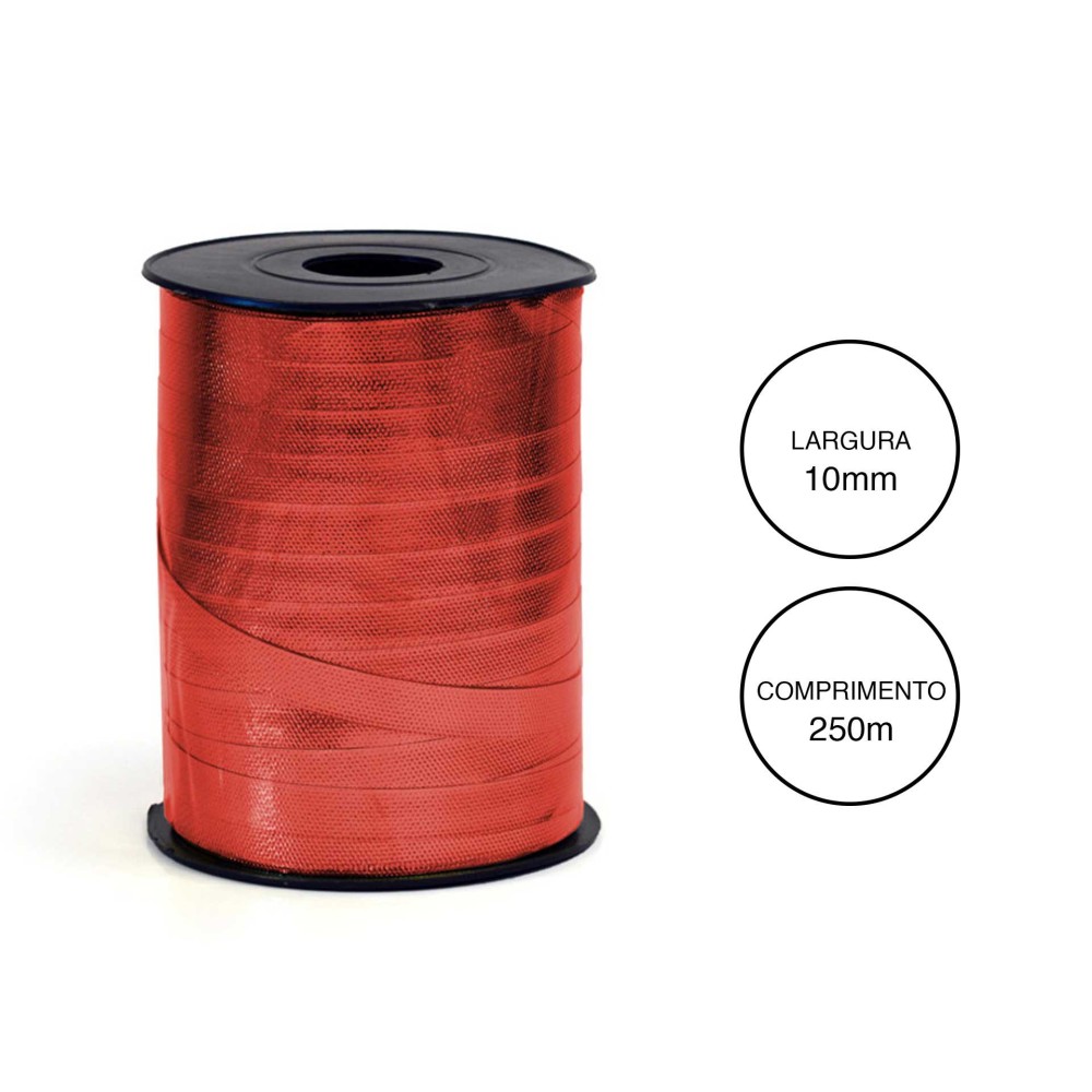 Rolo Fita Embrulho Martelado 10mm 250m Metal Vermelho
