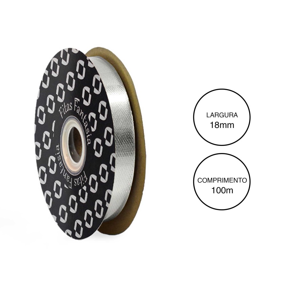 Rolo Fita Embrulho Martelado 18mm 100m Metal Prateado