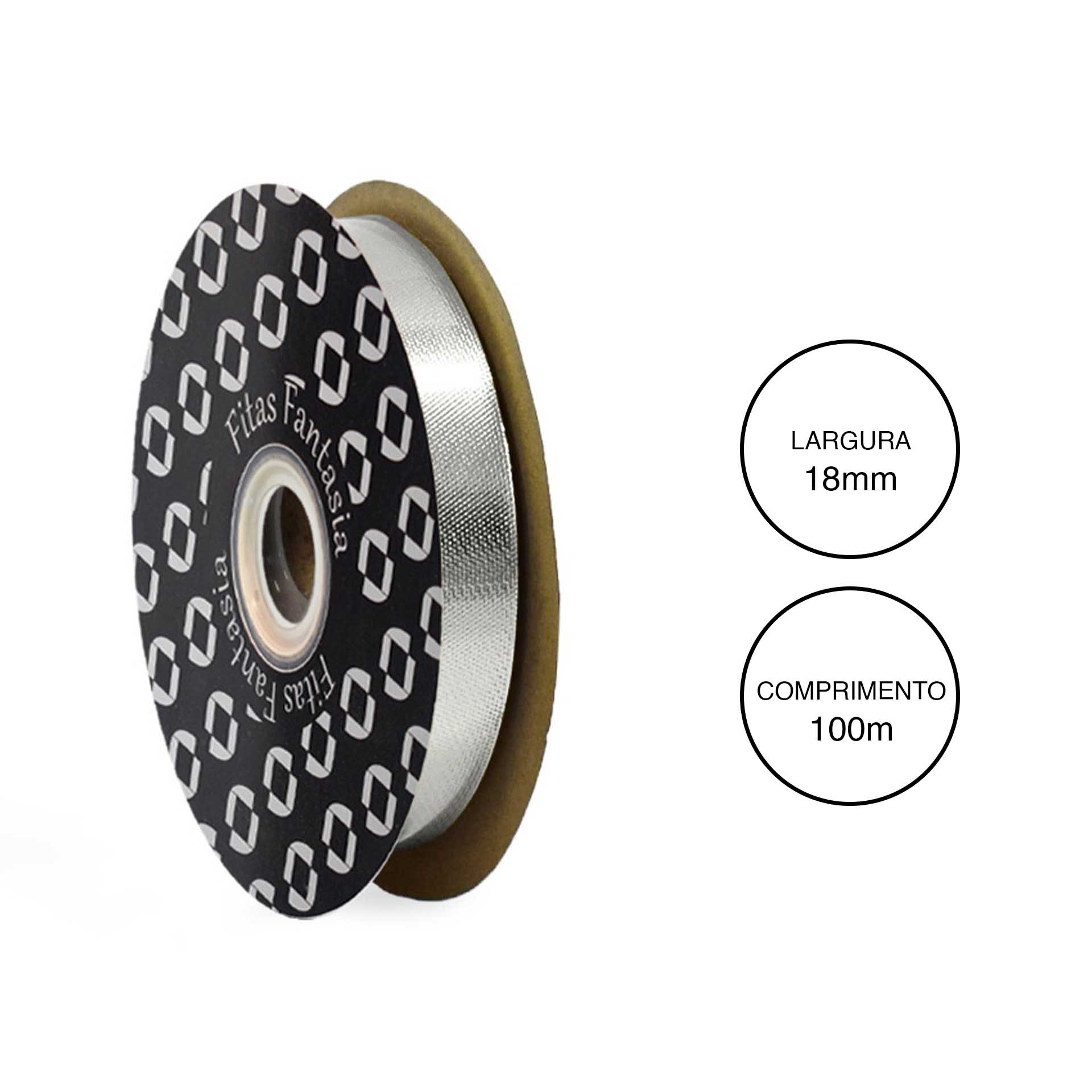 Rolo Fita Embrulho Martelado 18mm 100m Metal Prateado