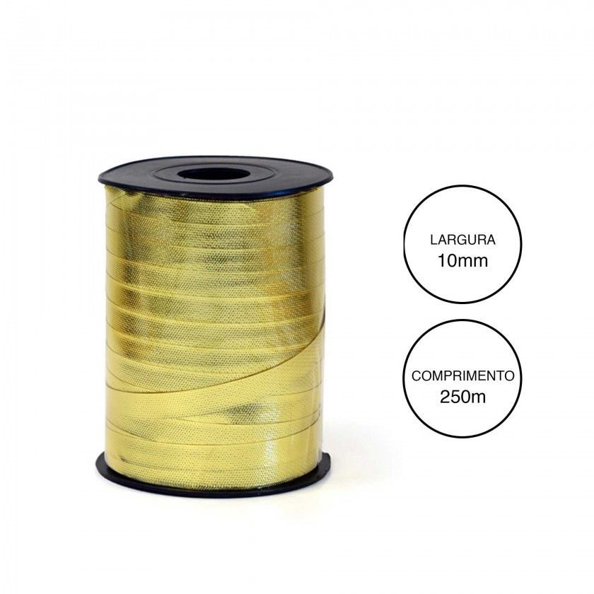 Rolo Fita Embrulho Martelado 10mm 250m Metal Dourado