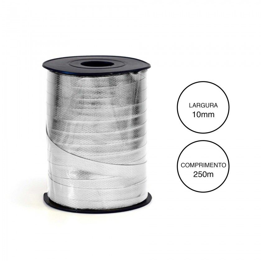 Rolo Fita Embrulho Martelado 10mm 250m Metal Prateado Rolo Fita Embrulho Martelado 10mm 250m Metal Prateado