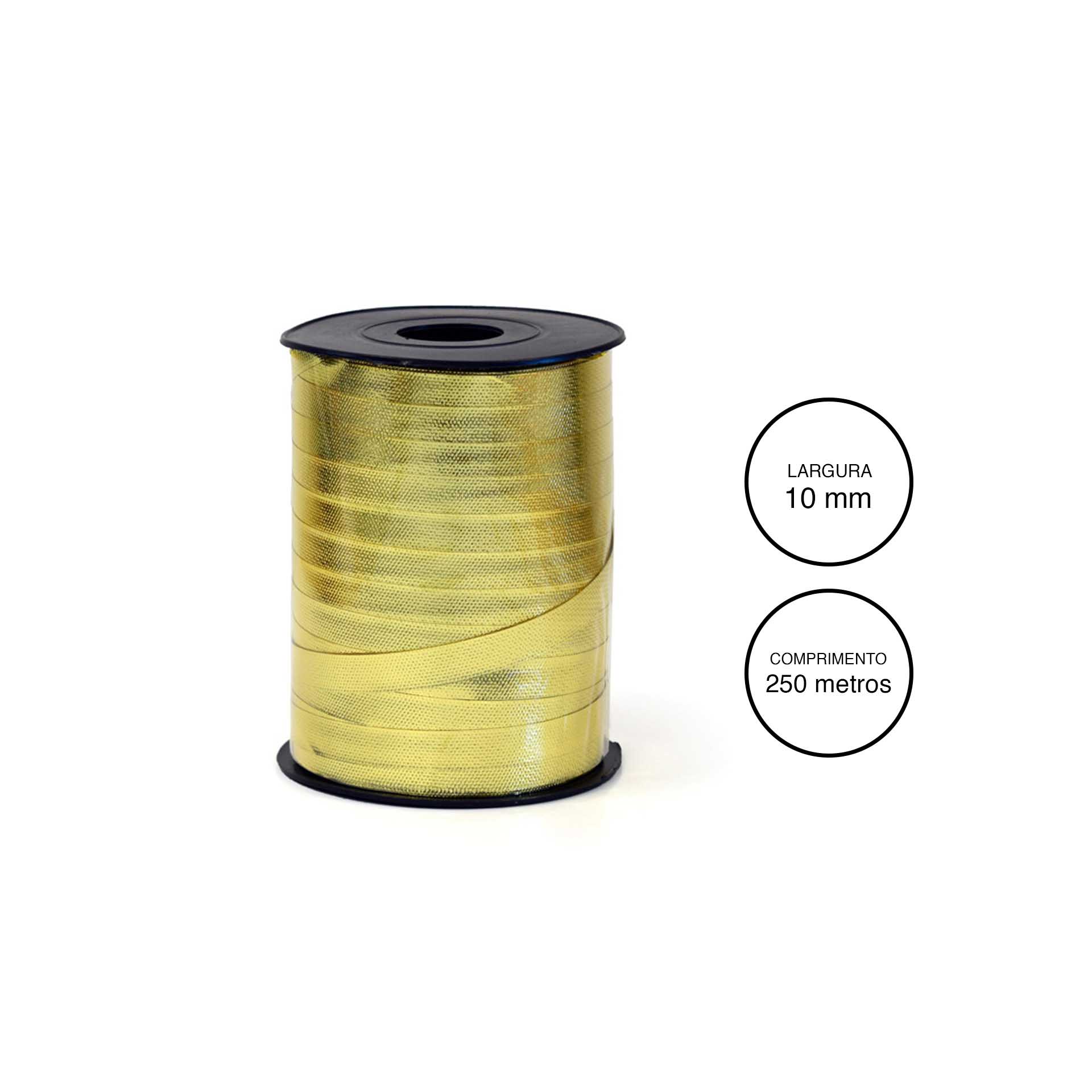 Rolo Fita Embrulho Metal Dourado 10mm 250m