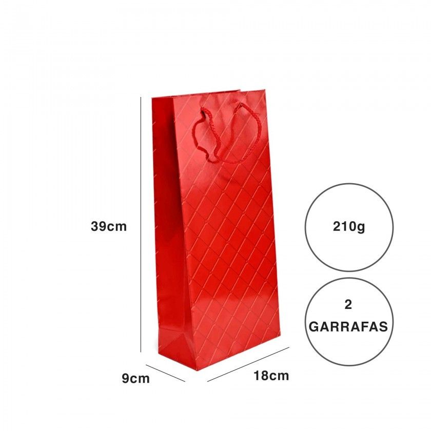 Saco Papel 2 Garrafas Asa Cordão 18X9X39cm Xadrez Vermelho Saco Papel 2 Garrafas Asa Cordão 18X9X39cm Xadrez Vermelho