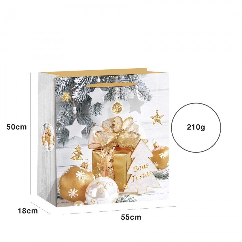 Saco Papel Natal Dourado Bolas 55X18X50cm Saco Papel Natal Dourado Bolas 55X18X50cm
