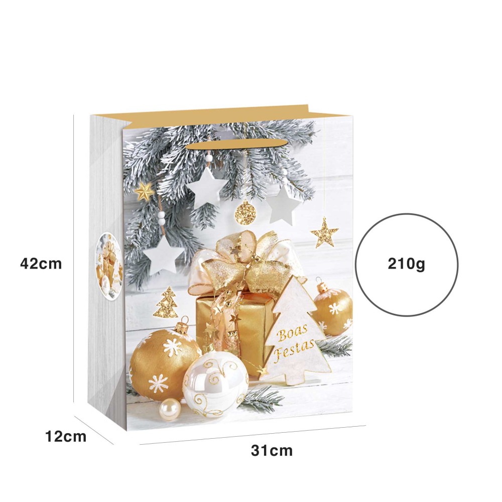 Saco Papel Natal Dourado Bolas 31X12X42cm