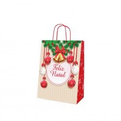 Saco Papel Natal Feliz Natal 24X10X32cm Saco Papel Natal Feliz Natal 24X10X32cm