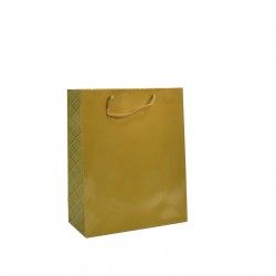 Saco Papel Asa Cordo Xadrez Dourado 26X12X32cm