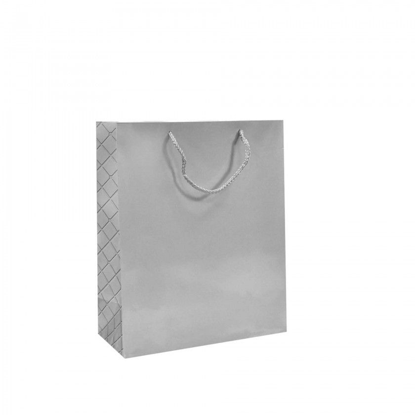 Saco Papel Asa Cordão Xadrez Prateado 26X12X32cm Saco Papel Asa Cordão Xadrez Prateado 26X12X32cm