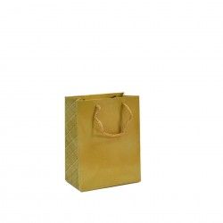 Saco Papel Asa Cordo Xadrez Dourado 14X9X18cm