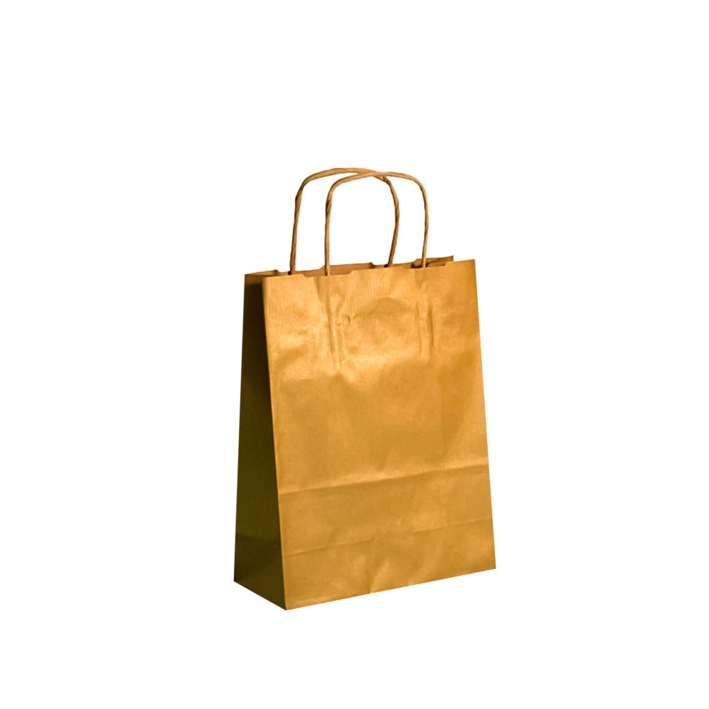 Saco Papel Kraft Asa Retorcida Dourado 18X8X24cm