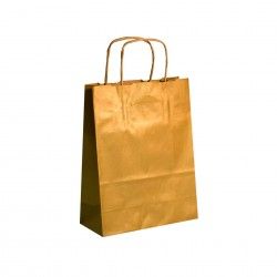 Saco Papel Kraft Asa Retorcida Dourado 27X12X37cm