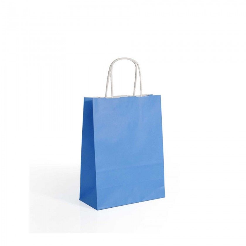Saco Papel Asa Retorcida Azul Claro 27X12X37cm