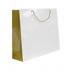 Saco Papel Asa Cordo 55X18X50cm Branco e Dourado