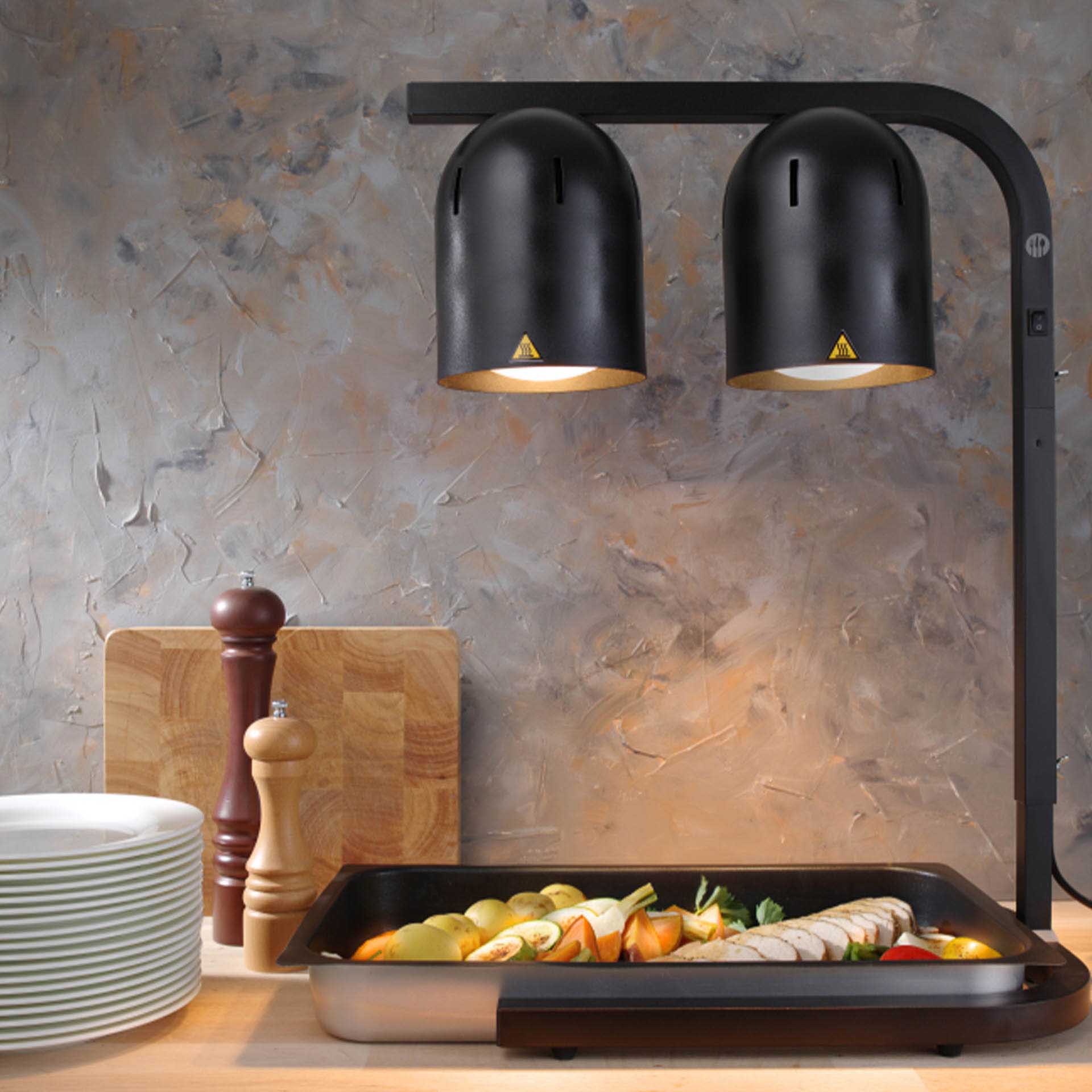Suporte 2 Lâmpadas Aquecimento Alimentos Preto 500W 45.3X36X79cm