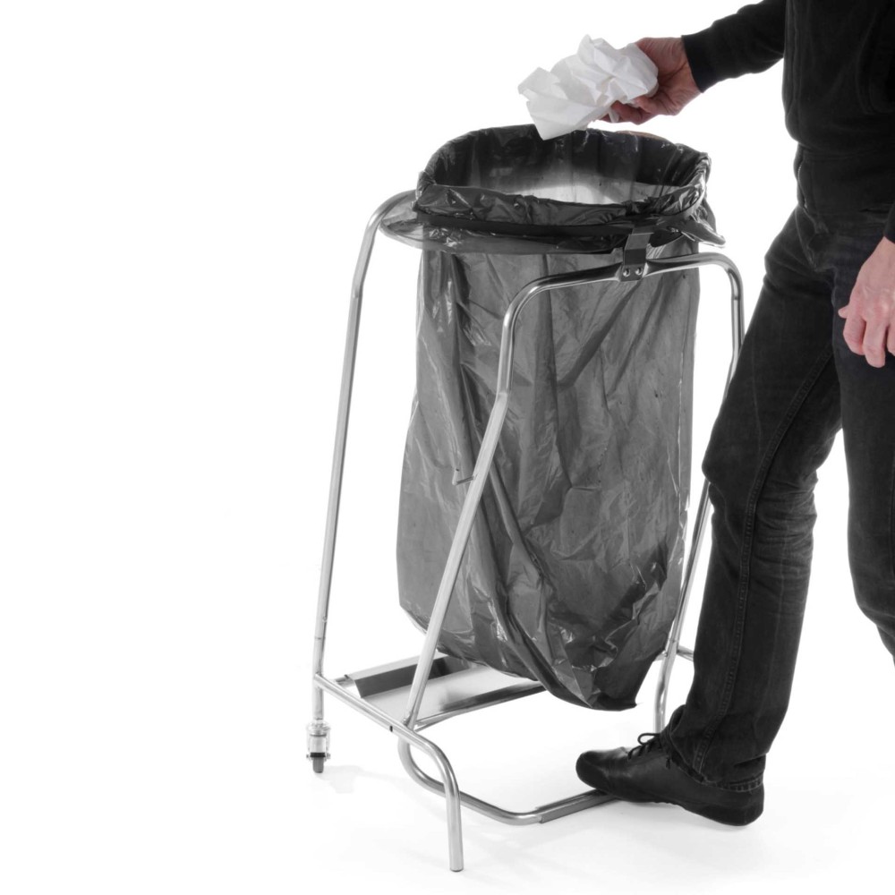 Suporte Saco Lixo Inox com Rodas e Travões Prateado 42X58X96cm