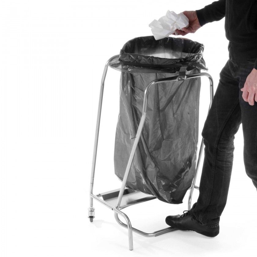 Suporte Saco Lixo Inox com Rodas e Travões Prateado 42X58X96cm Suporte Saco Lixo Inox com Rodas e Travões Prateado 42X58X96cm