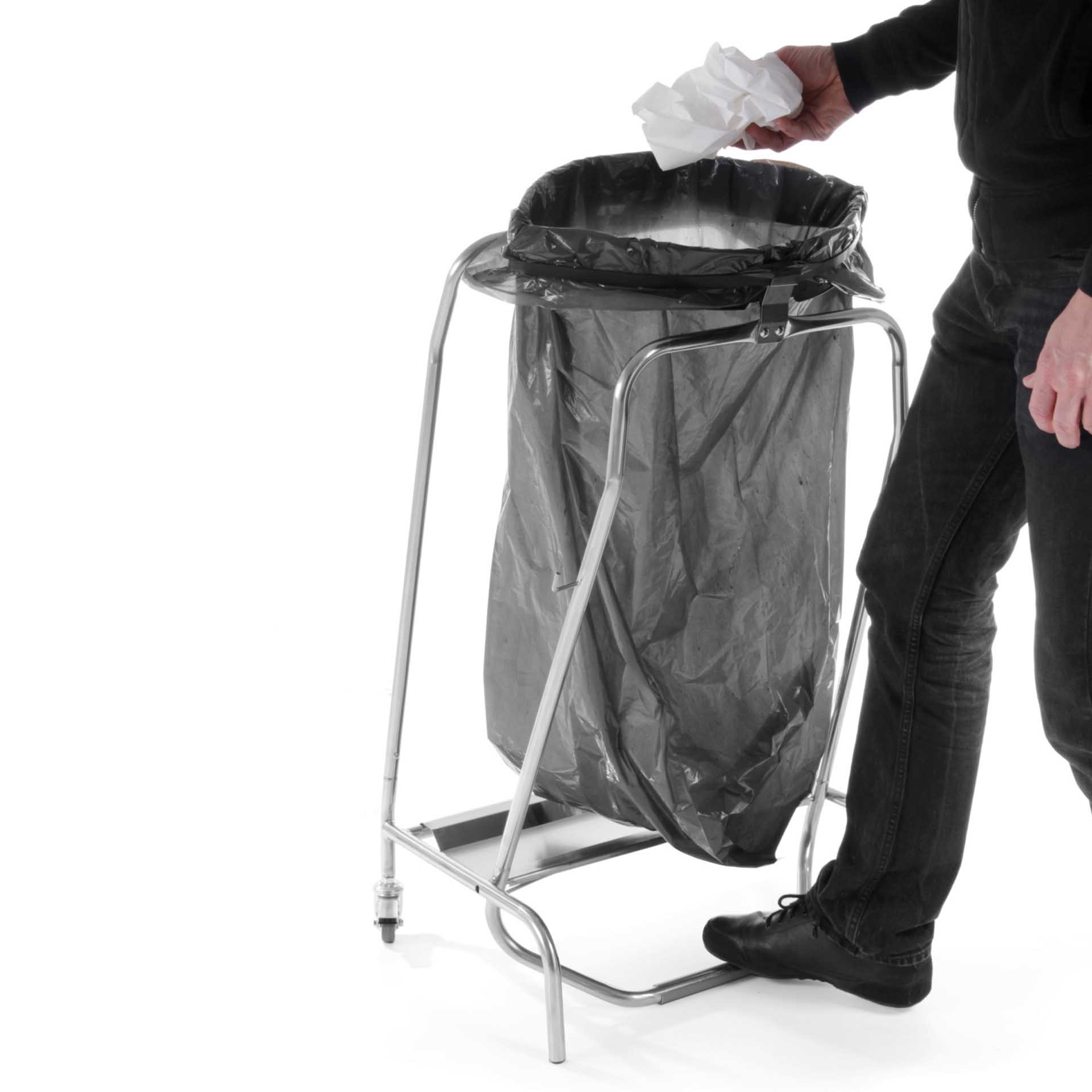 Suporte Saco Lixo Inox com Rodas e Travões Prateado 42X58X96cm