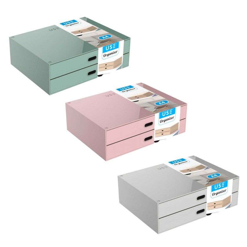 Caixa Organizadora 2 Gavetas Pastel A4