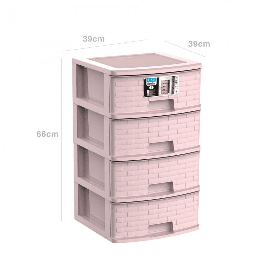 Caixa Organizadora Bamboo Pastel 4 Gavetas Rosa 39X39X66cm Caixa Organizadora Bamboo Pastel 4 Gavetas Rosa 39X39X66cm