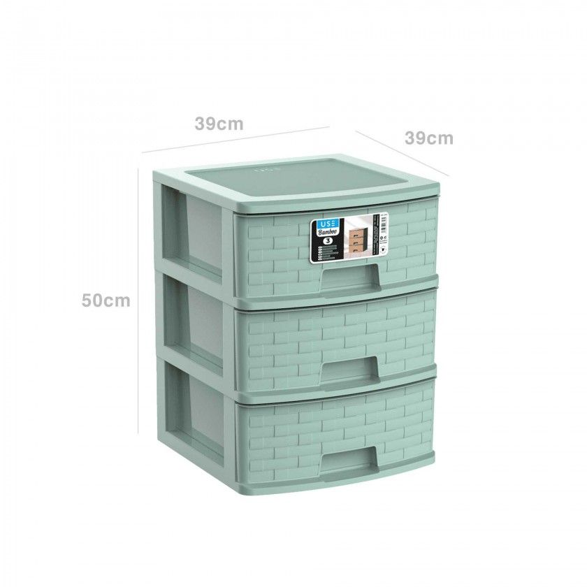 Caixa Organizadora Bamboo Pastel 3 Gavetas Verde 39X39X50cm