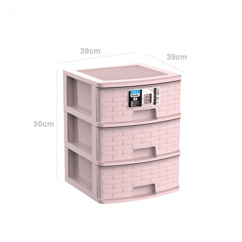 Caixa Organizadora Bamboo Pastel 3 Gavetas Rosa 39X39X50cm Caixa Organizadora Bamboo Pastel 3 Gavetas Rosa 39X39X50cm