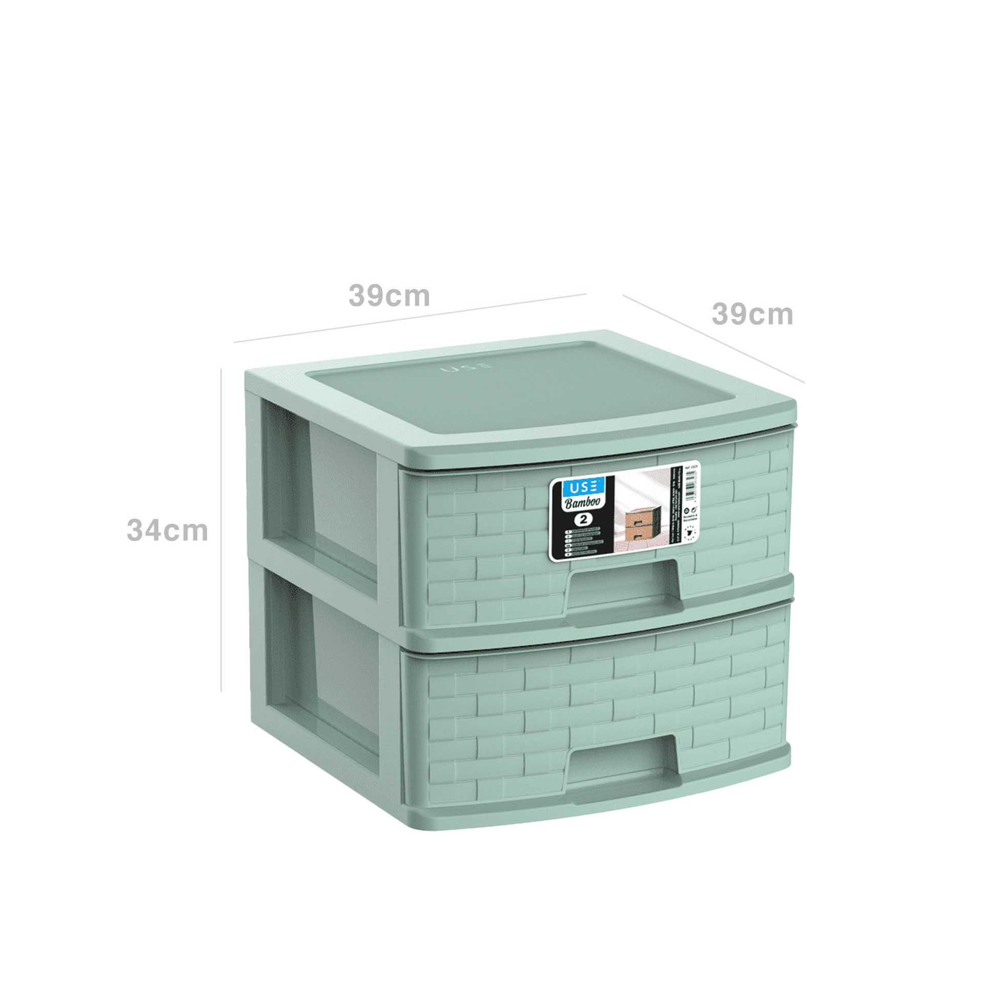 Caixa Organizadora Bamboo Pastel 2 Gavetas Verde 39X39X34cm