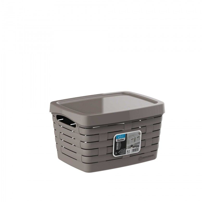 Cesto Multiusos Bamboo com Tampa Sand 28X21X16cm
