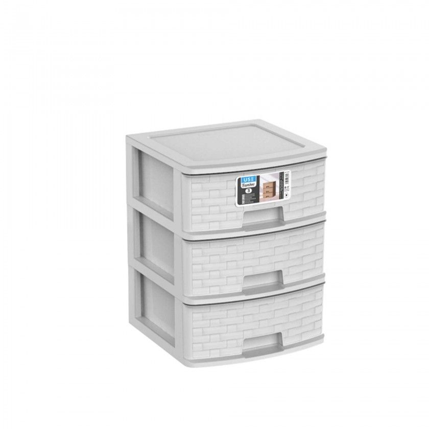 Caixa Organizadora Bamboo 3 Gavetas Cinzento Claro 39X39X50cm