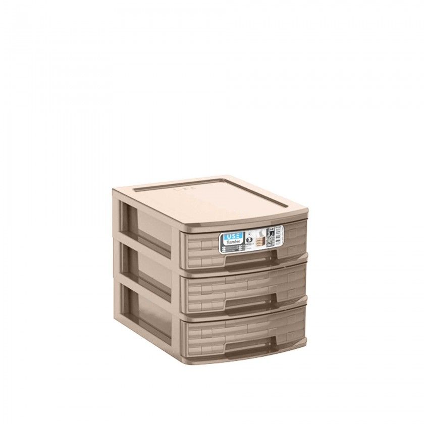 Caixa Organizadora 3 Gavetas Sand A5 25X19X19cm Caixa Organizadora 3 Gavetas Sand A5 25X19X19cm