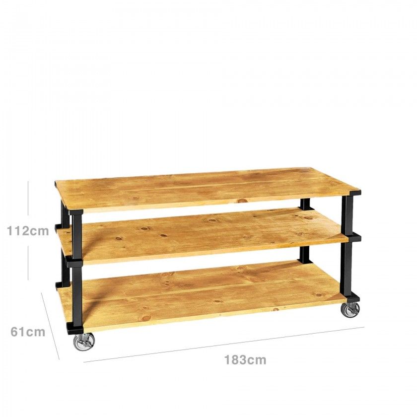 Carro Servi�o Madeira Natural 3 Estantes 183X61X112cm