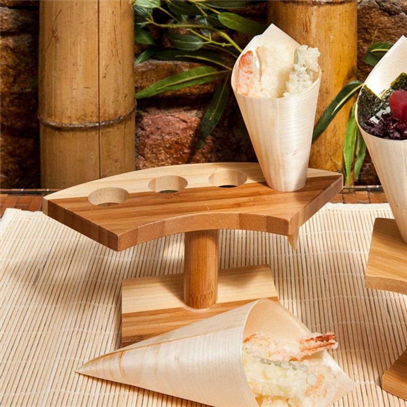 Suporte Bambu Natural 4 Cones 26X10.5X9cm Suporte Bambu Natural 4 Cones 26X10.5X9cm