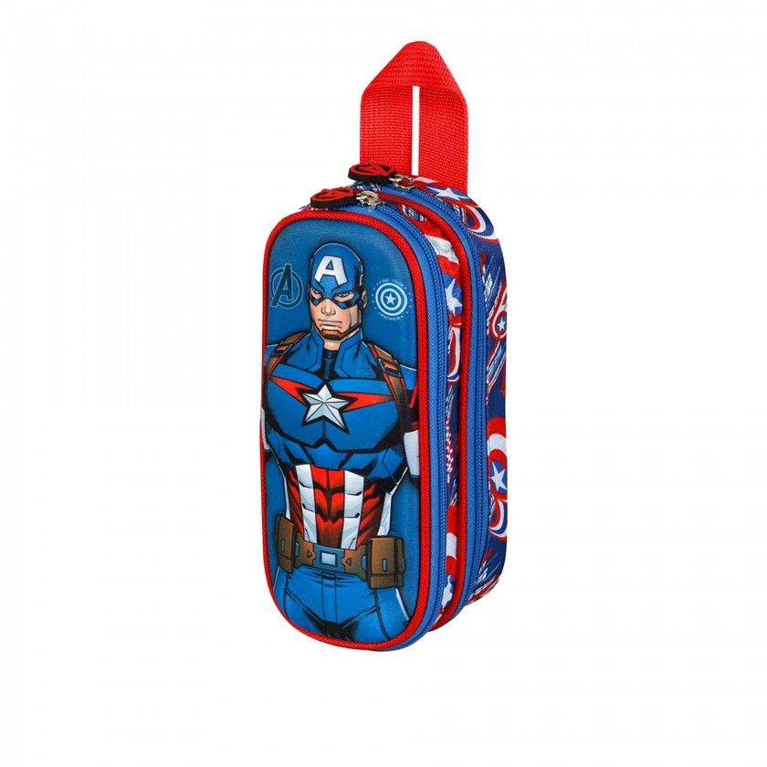 Estojo Escolar Duplo Capito America 3D 22X9.5X8cm
