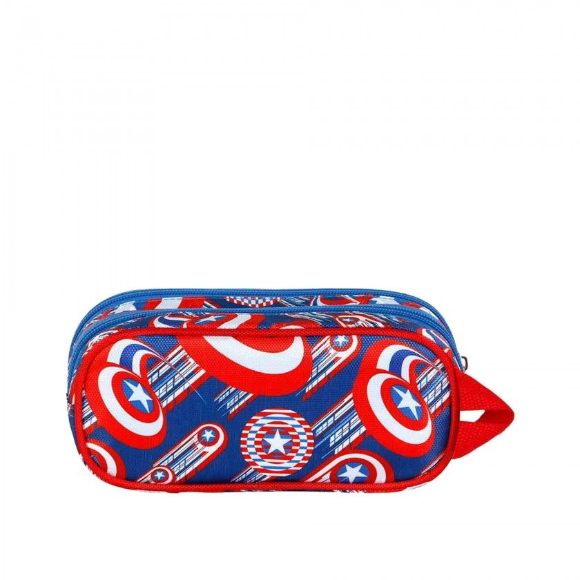 Estojo Escolar Duplo Capito America 3D 22X9.5X8cm